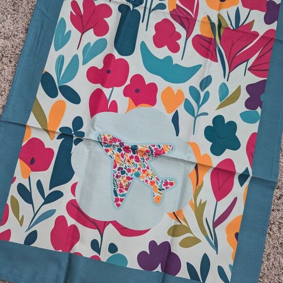 Airplane Floral Kitchen Tea Towel NWT Pilot Wives’ Club Bright Colorful Cotton - Picture 1 of 4